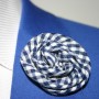 Blue and White Checkered Flower Lapel Pin